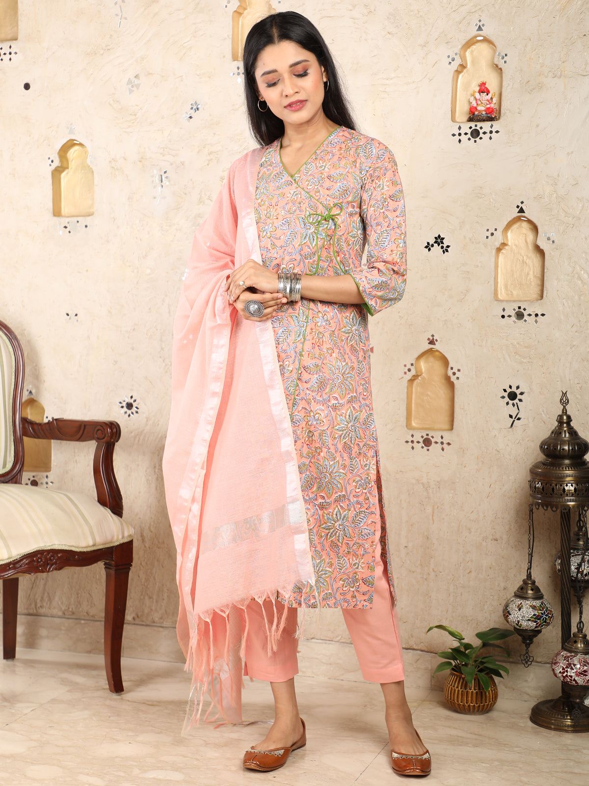 panel mughal angrakha with pockets & slip dress - whispering petals & -  maati crafts
